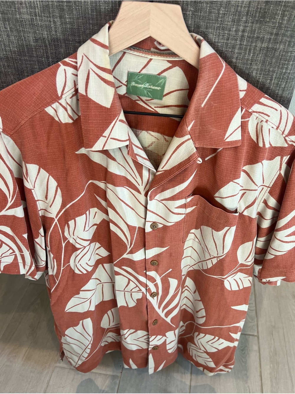 Tommy Bahama Rust and White Tropical Leaf Camp Shirt